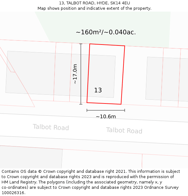 13, TALBOT ROAD, HYDE, SK14 4EU: Plot and title map