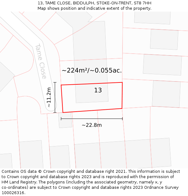 13, TAME CLOSE, BIDDULPH, STOKE-ON-TRENT, ST8 7HH: Plot and title map