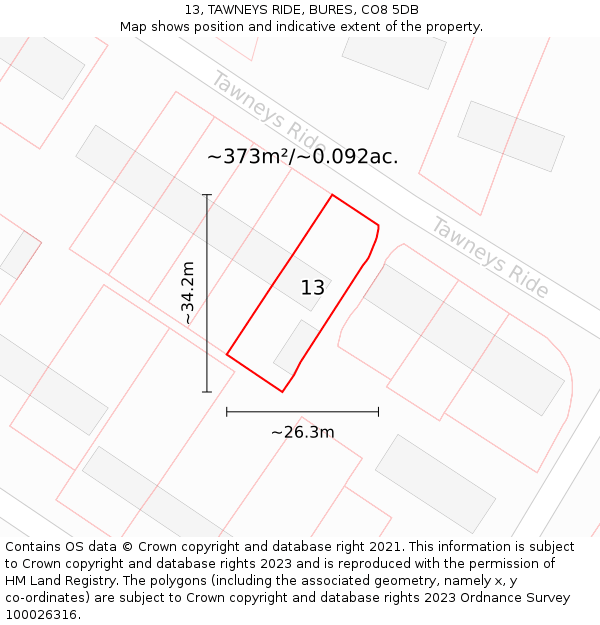 13, TAWNEYS RIDE, BURES, CO8 5DB: Plot and title map