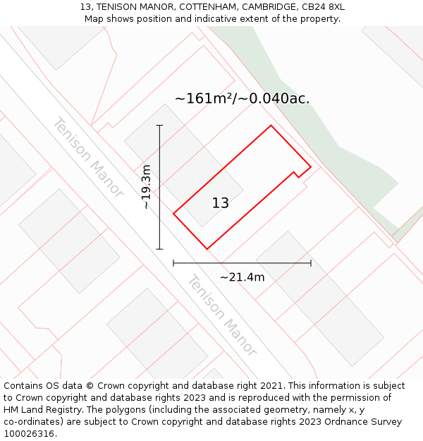 13, TENISON MANOR, COTTENHAM, CAMBRIDGE, CB24 8XL: Plot and title map
