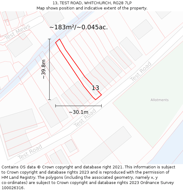13, TEST ROAD, WHITCHURCH, RG28 7LP: Plot and title map