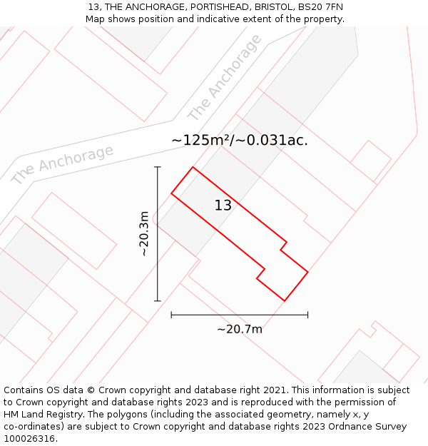 13, THE ANCHORAGE, PORTISHEAD, BRISTOL, BS20 7FN: Plot and title map