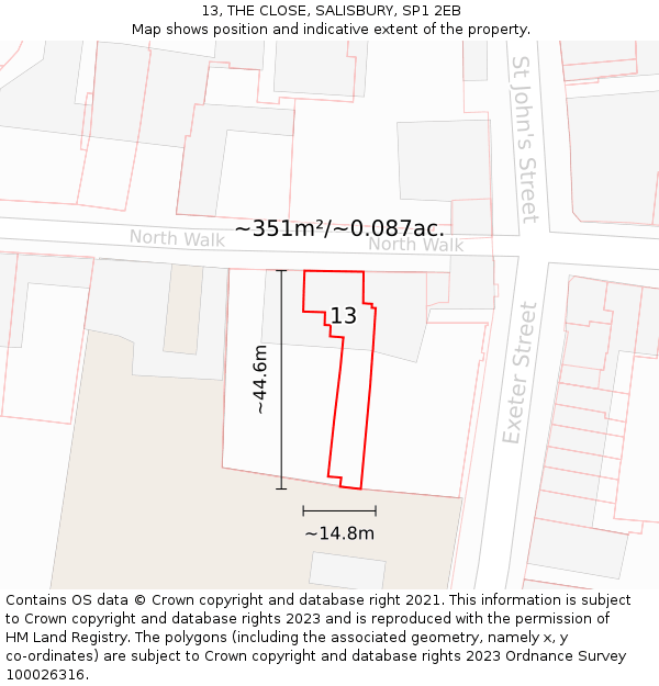 13, THE CLOSE, SALISBURY, SP1 2EB: Plot and title map
