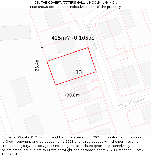 13, THE COVERT, TATTERSHALL, LINCOLN, LN4 4GN: Plot and title map
