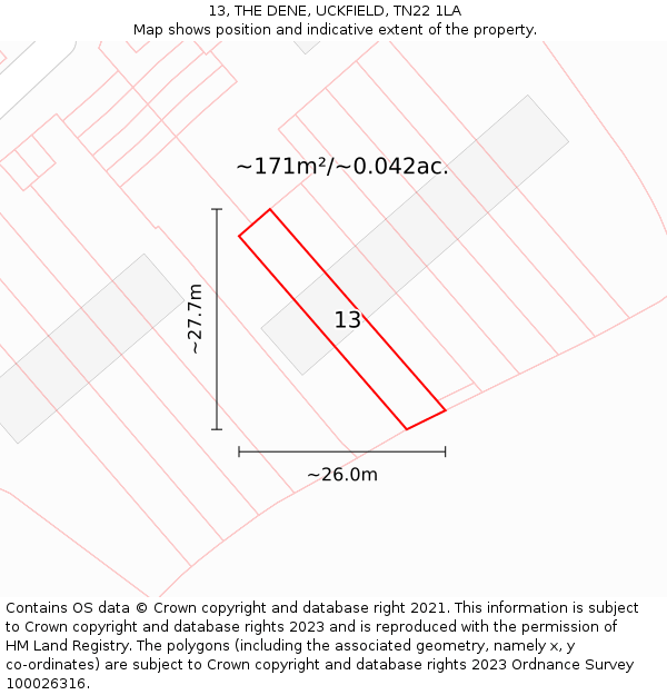 13, THE DENE, UCKFIELD, TN22 1LA: Plot and title map