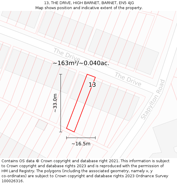 13, THE DRIVE, HIGH BARNET, BARNET, EN5 4JG: Plot and title map