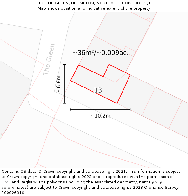 13, THE GREEN, BROMPTON, NORTHALLERTON, DL6 2QT: Plot and title map