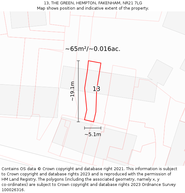 13, THE GREEN, HEMPTON, FAKENHAM, NR21 7LG: Plot and title map
