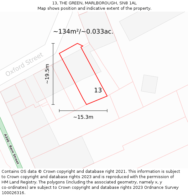 13, THE GREEN, MARLBOROUGH, SN8 1AL: Plot and title map