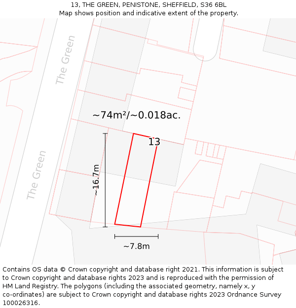 13, THE GREEN, PENISTONE, SHEFFIELD, S36 6BL: Plot and title map