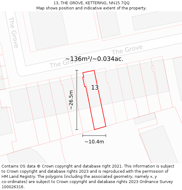 13, THE GROVE, KETTERING, NN15 7QQ: Plot and title map