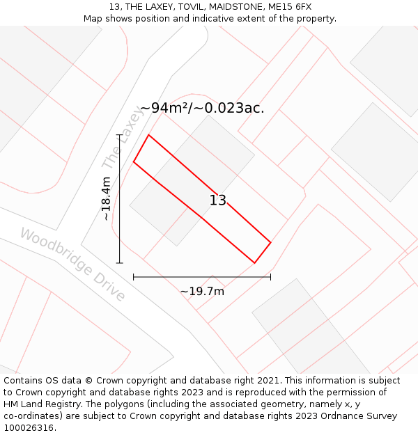 13, THE LAXEY, TOVIL, MAIDSTONE, ME15 6FX: Plot and title map