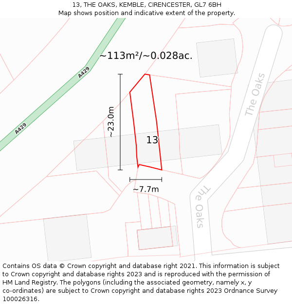 13, THE OAKS, KEMBLE, CIRENCESTER, GL7 6BH: Plot and title map