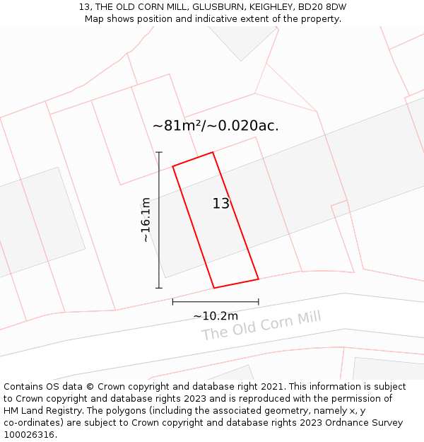 13, THE OLD CORN MILL, GLUSBURN, KEIGHLEY, BD20 8DW: Plot and title map
