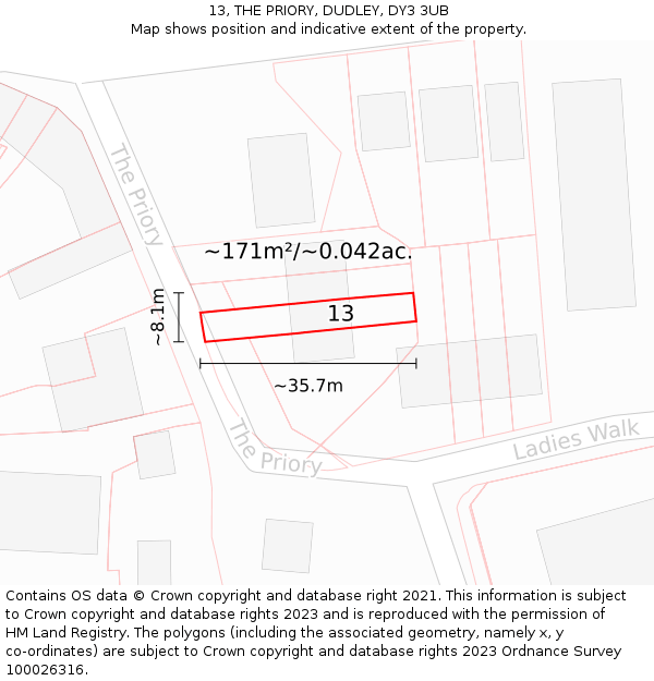 13, THE PRIORY, DUDLEY, DY3 3UB: Plot and title map