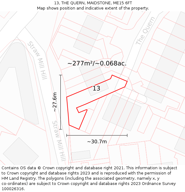 13, THE QUERN, MAIDSTONE, ME15 6FT: Plot and title map