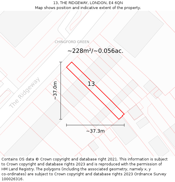13, THE RIDGEWAY, LONDON, E4 6QN: Plot and title map