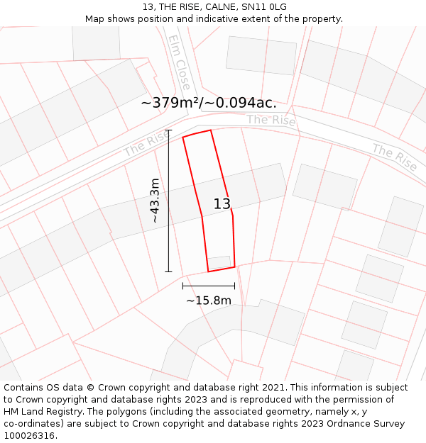 13, THE RISE, CALNE, SN11 0LG: Plot and title map