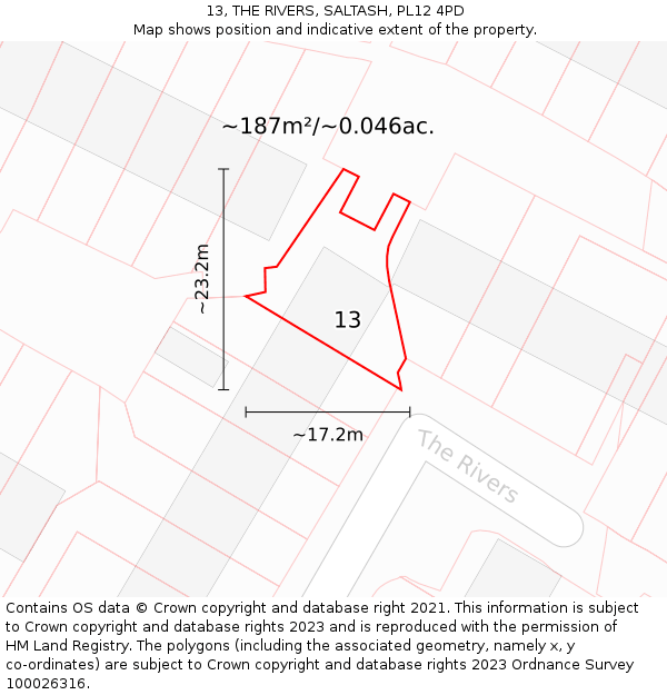 13, THE RIVERS, SALTASH, PL12 4PD: Plot and title map