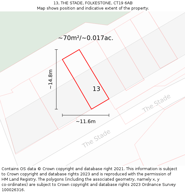 13, THE STADE, FOLKESTONE, CT19 6AB: Plot and title map