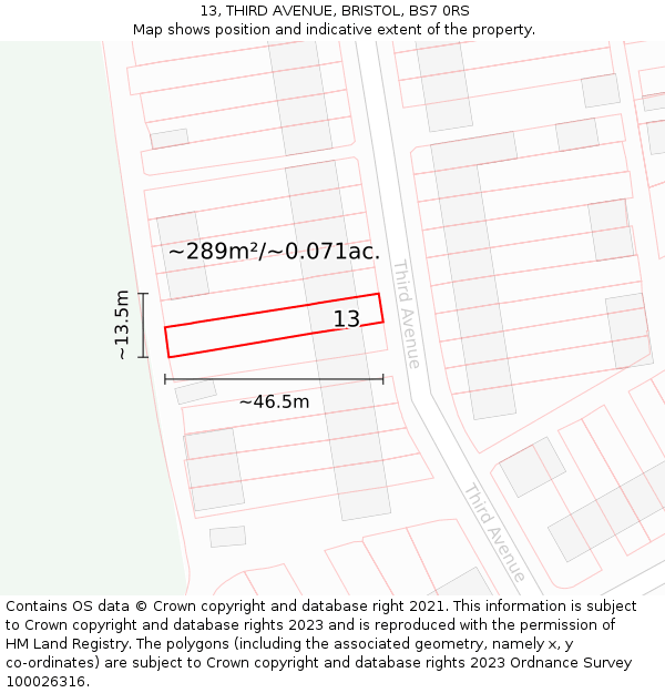13, THIRD AVENUE, BRISTOL, BS7 0RS: Plot and title map