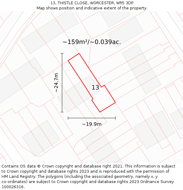 13, THISTLE CLOSE, WORCESTER, WR5 3DP: Plot and title map