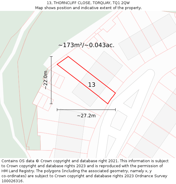 13, THORNCLIFF CLOSE, TORQUAY, TQ1 2QW: Plot and title map