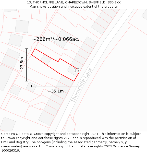 13, THORNCLIFFE LANE, CHAPELTOWN, SHEFFIELD, S35 3XX: Plot and title map
