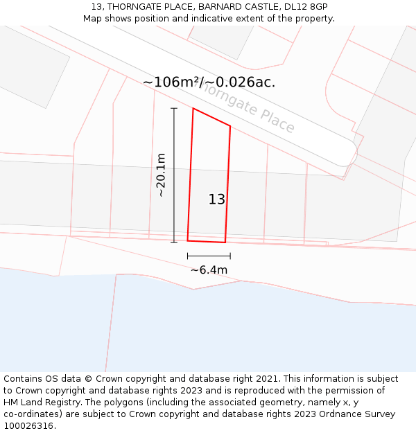 13, THORNGATE PLACE, BARNARD CASTLE, DL12 8GP: Plot and title map