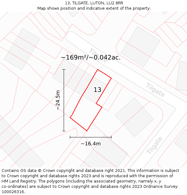 13, TILGATE, LUTON, LU2 8RR: Plot and title map