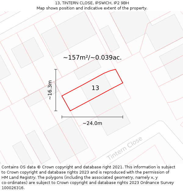 13, TINTERN CLOSE, IPSWICH, IP2 9BH: Plot and title map