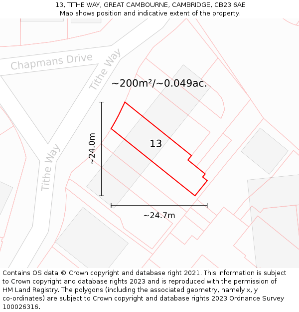 13, TITHE WAY, GREAT CAMBOURNE, CAMBRIDGE, CB23 6AE: Plot and title map