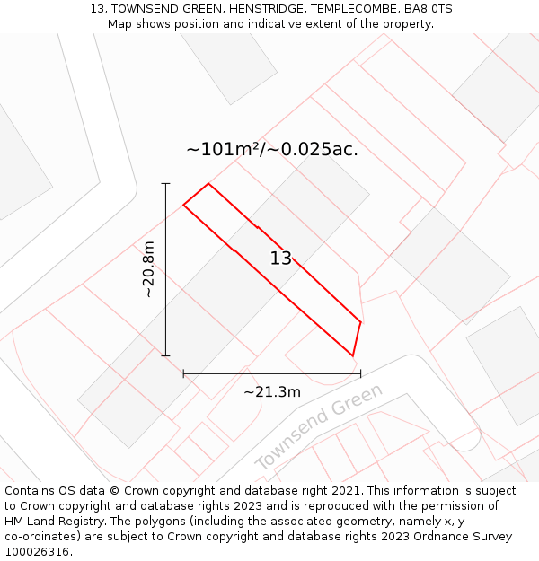 13, TOWNSEND GREEN, HENSTRIDGE, TEMPLECOMBE, BA8 0TS: Plot and title map
