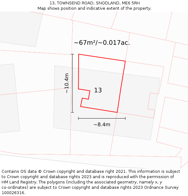 13, TOWNSEND ROAD, SNODLAND, ME6 5RH: Plot and title map