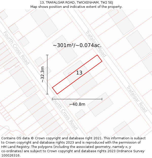 13, TRAFALGAR ROAD, TWICKENHAM, TW2 5EJ: Plot and title map