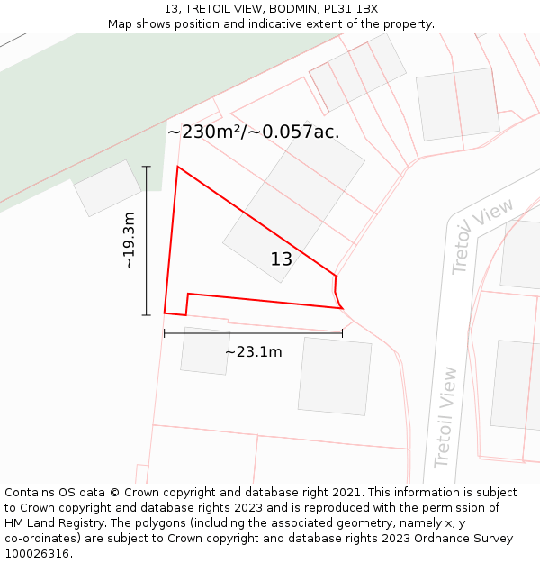 13, TRETOIL VIEW, BODMIN, PL31 1BX: Plot and title map