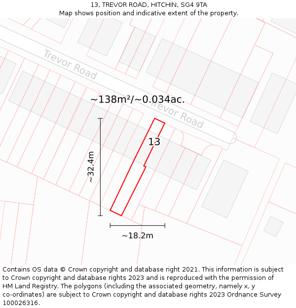 13, TREVOR ROAD, HITCHIN, SG4 9TA: Plot and title map