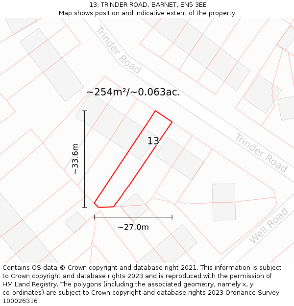 13, TRINDER ROAD, BARNET, EN5 3EE: Plot and title map