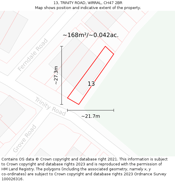 13, TRINITY ROAD, WIRRAL, CH47 2BR: Plot and title map