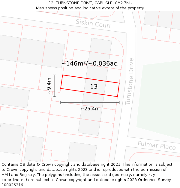 13, TURNSTONE DRIVE, CARLISLE, CA2 7NU: Plot and title map