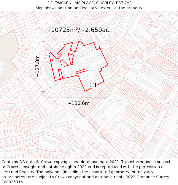 13, TWICKENHAM PLACE, CHORLEY, PR7 2AF: Plot and title map