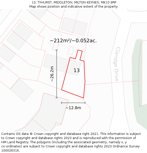 13, TYHURST, MIDDLETON, MILTON KEYNES, MK10 9RP: Plot and title map