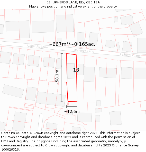 13, UPHERDS LANE, ELY, CB6 1BA: Plot and title map