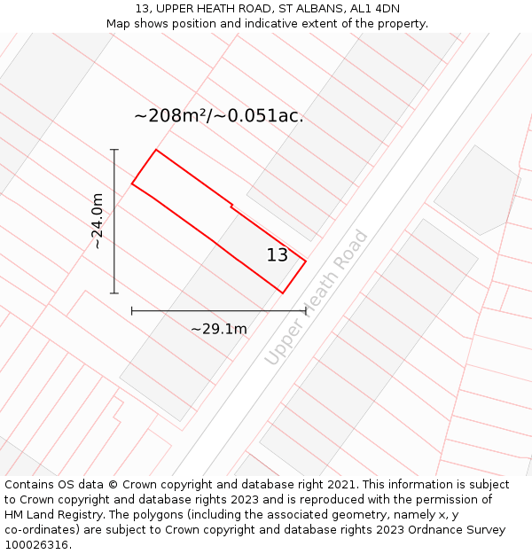 13, UPPER HEATH ROAD, ST ALBANS, AL1 4DN: Plot and title map