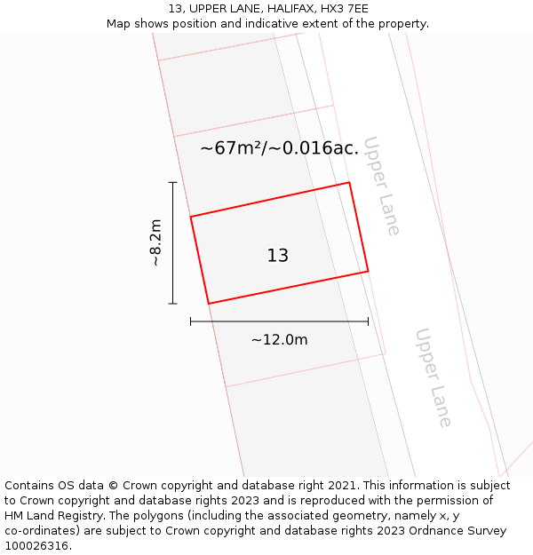13, UPPER LANE, HALIFAX, HX3 7EE: Plot and title map