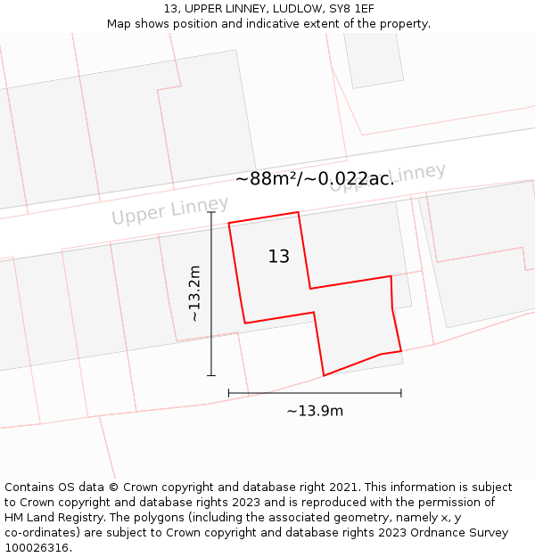 13, UPPER LINNEY, LUDLOW, SY8 1EF: Plot and title map