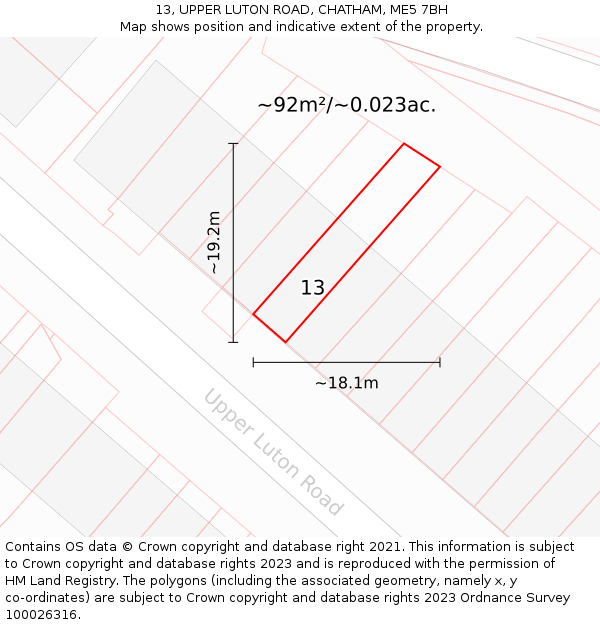 13, UPPER LUTON ROAD, CHATHAM, ME5 7BH: Plot and title map