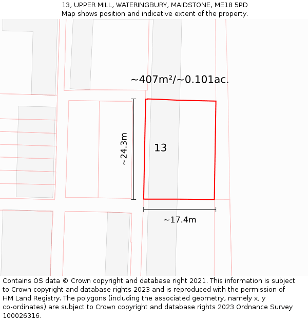 13, UPPER MILL, WATERINGBURY, MAIDSTONE, ME18 5PD: Plot and title map