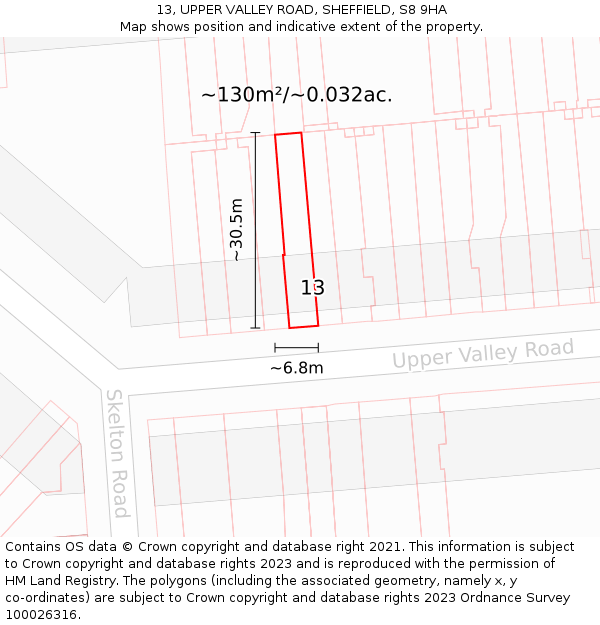 13, UPPER VALLEY ROAD, SHEFFIELD, S8 9HA: Plot and title map