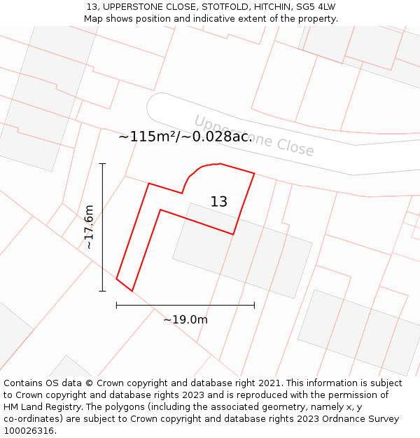 13, UPPERSTONE CLOSE, STOTFOLD, HITCHIN, SG5 4LW: Plot and title map